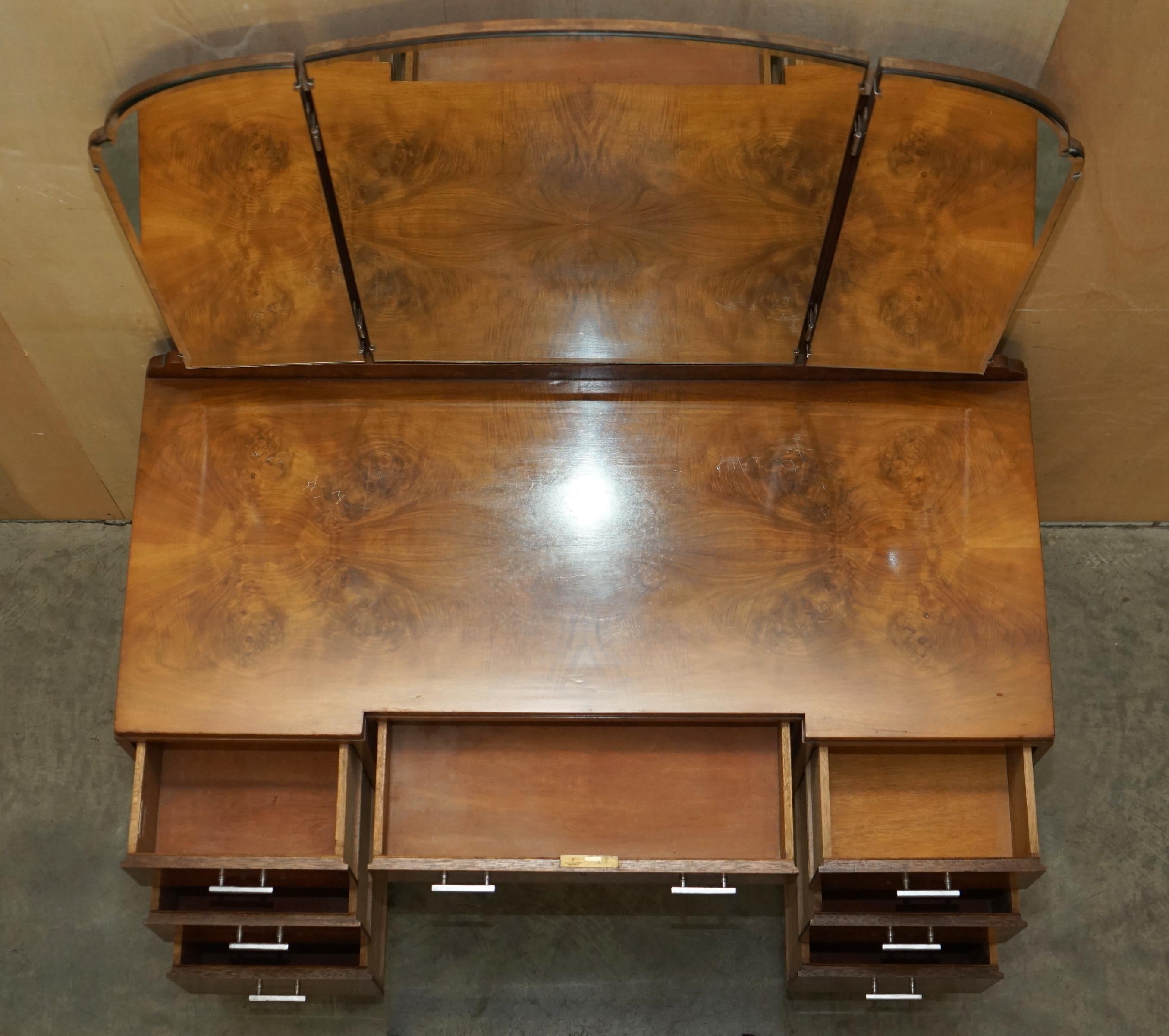 Fine Antique Art Deco Waring & Gillow Burr Walnut Dressing Table with Mirrors 14