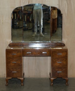 Fine Antique Art Deco Waring & Gillow Burr Walnut Dressing Table with Mirrors