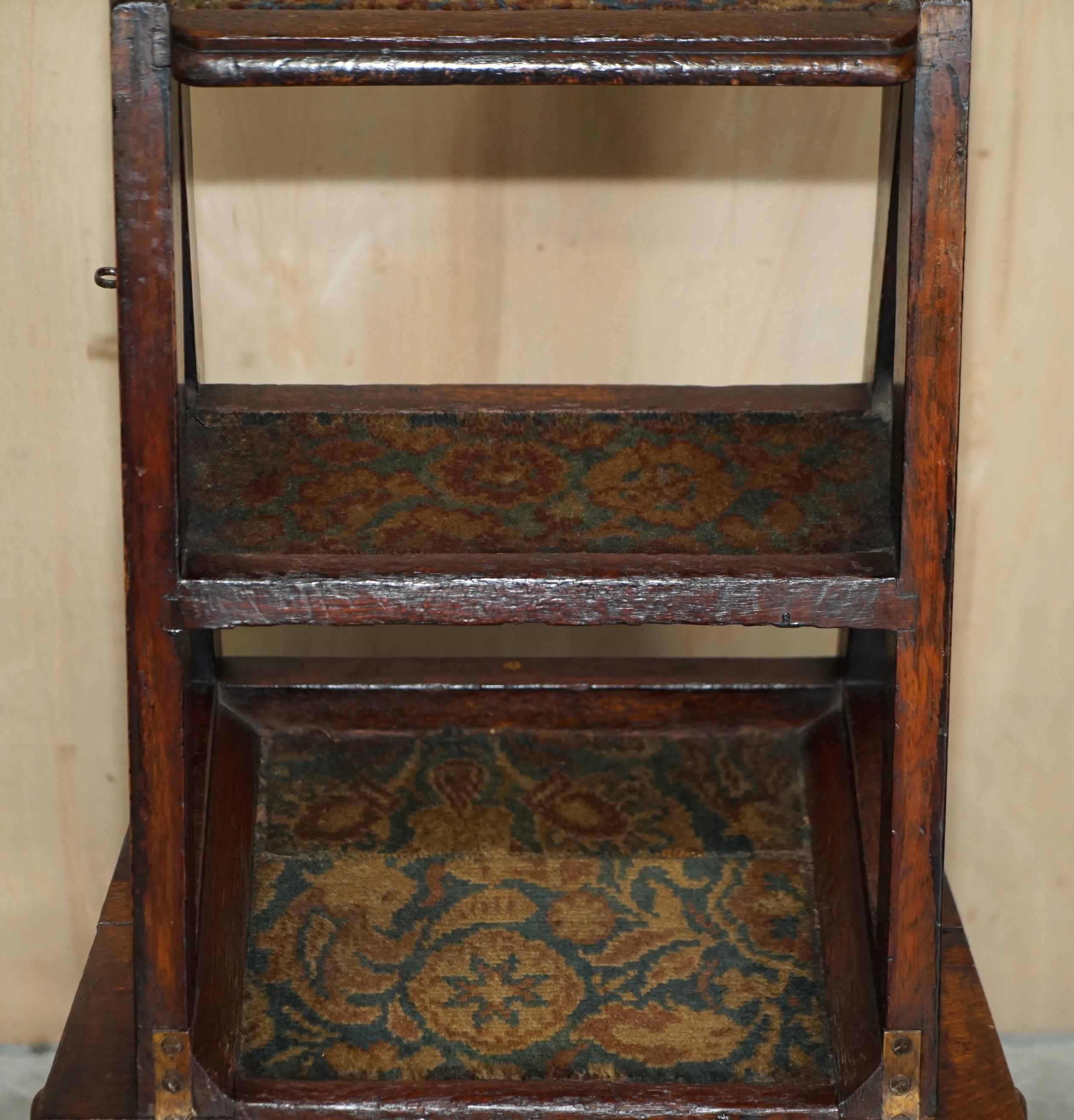 Fine Antique Arts & Crafts Metamorphic Library Steps Original Carpet Upholstery For Sale 8