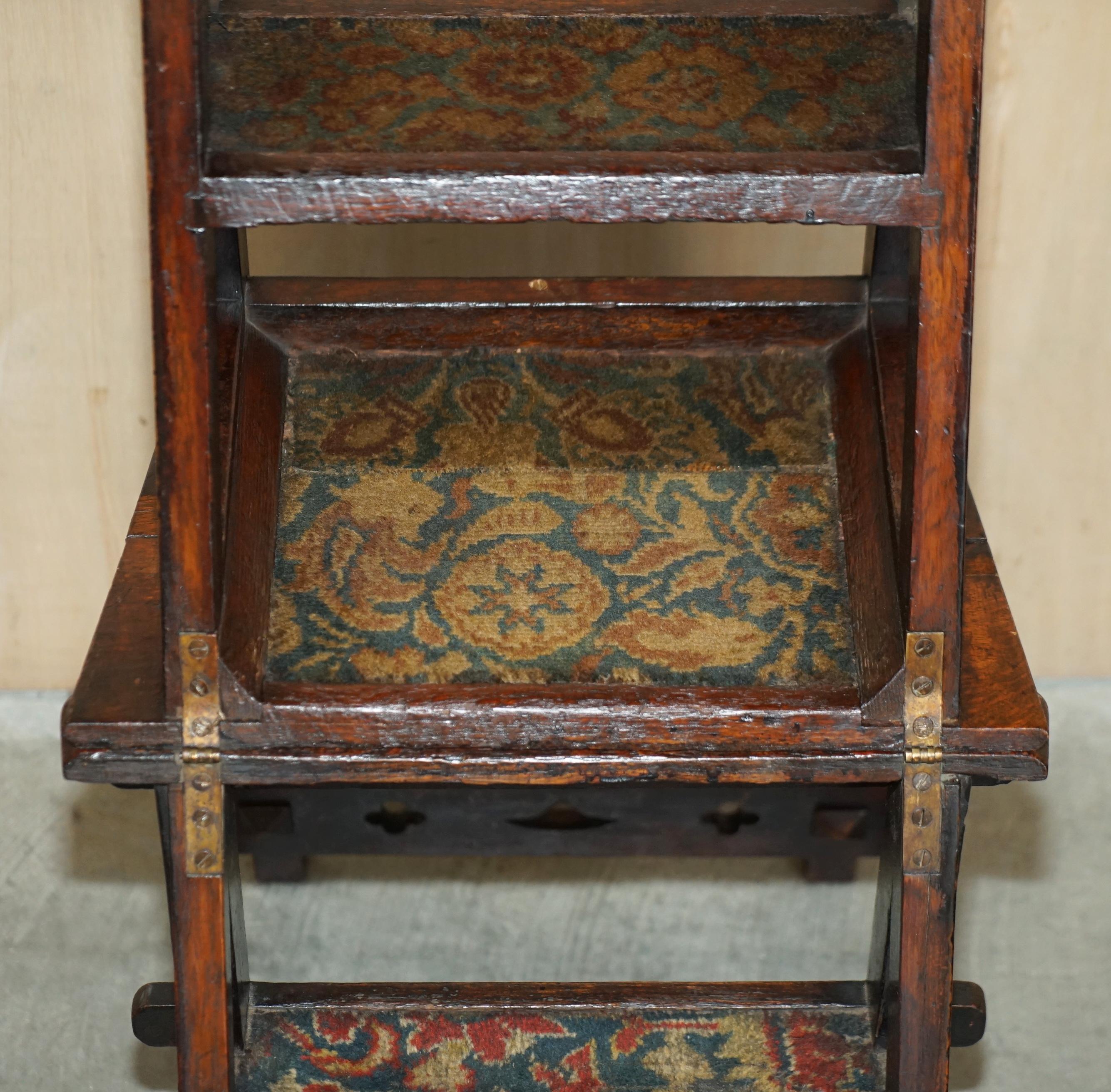 Fine Antique Arts & Crafts Metamorphic Library Steps Original Carpet Upholstery For Sale 9