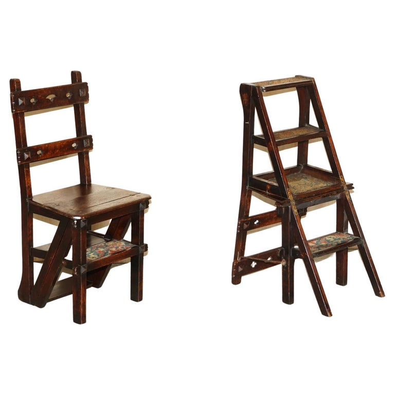 Antique Metamorphic Chair Victorian Library Steps Library Chair