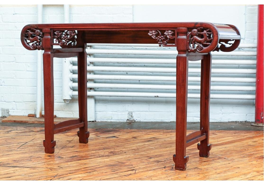 Fine Antique Asian Carved Rosewood Scholar’s Table In Good Condition In Bridgeport, CT