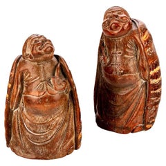 Fine Antique Bamboo Root Carvings of Robed Gentlemen, a Pair