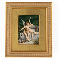 Fine Antique Berlin Porcelain Hand Painted Plaque of Eros and Sleeping Cupid