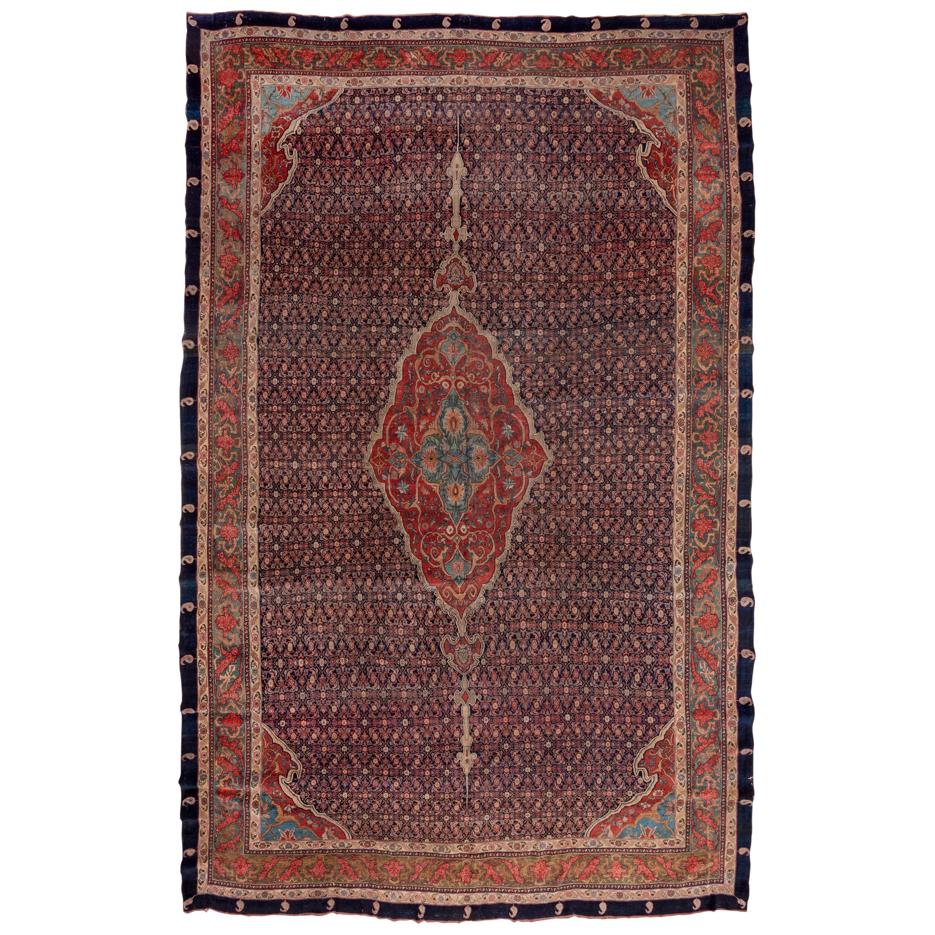 Fine Antique Bidjar Carpet with Incredible Colors and Details, Unusual Border For Sale