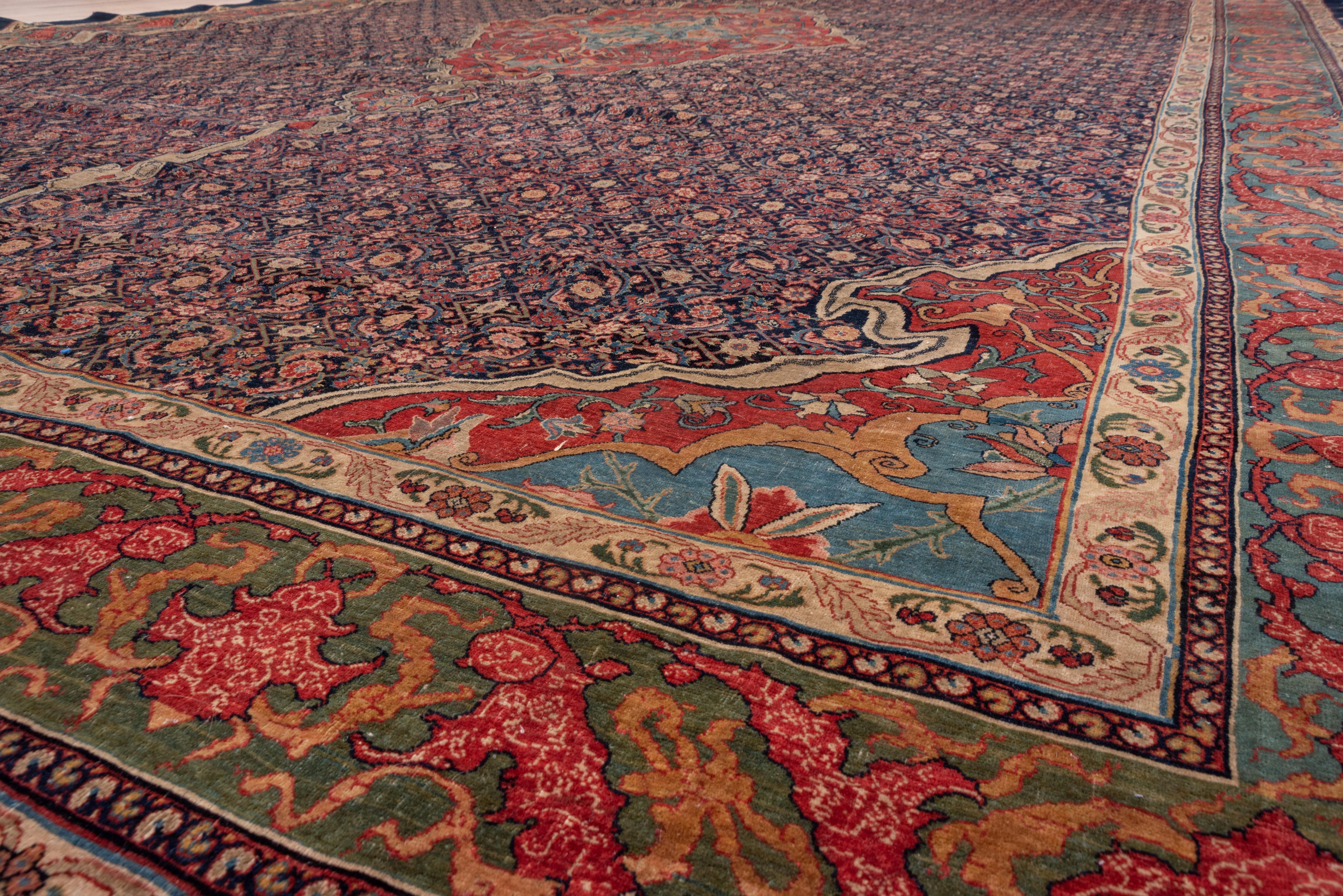Persian Fine Antique Bidjar Carpet with Incredible Colors and Details, Unusual Border For Sale