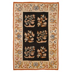 Raffinato Rug & Kilim ucraino antico a sfondo nero di Bessarabia
