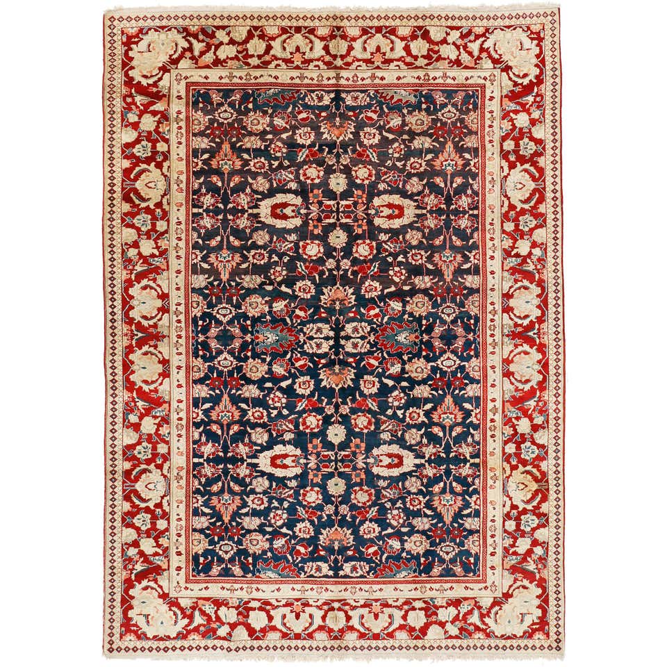 Emerald Green Fine Antique Indian Agra Rug For Sale at 1stDibs