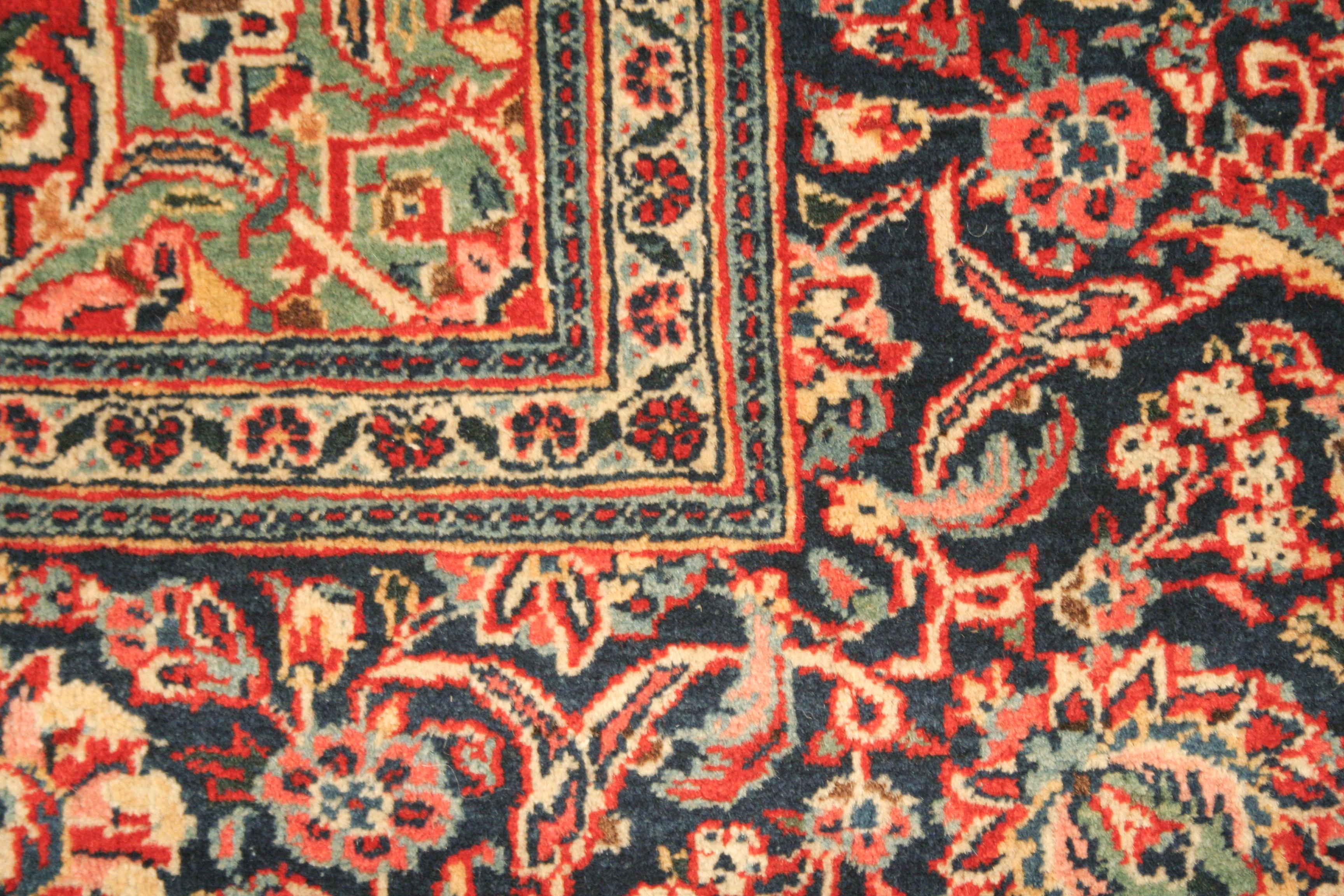Azerbaijani Fine Antique Blue Ground Kashan Rug For Sale