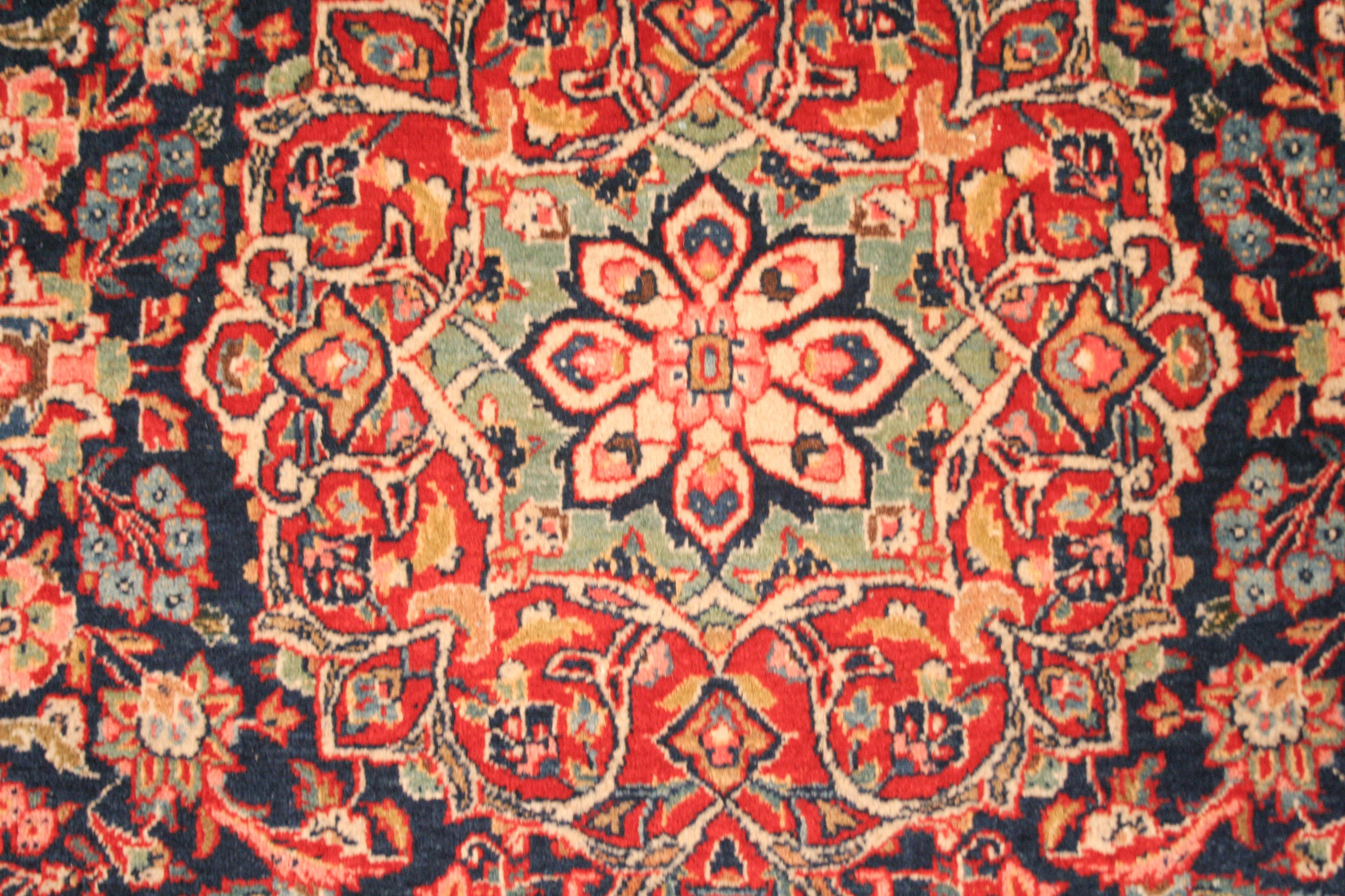 Hand-Knotted Fine Antique Blue Ground Kashan Rug For Sale