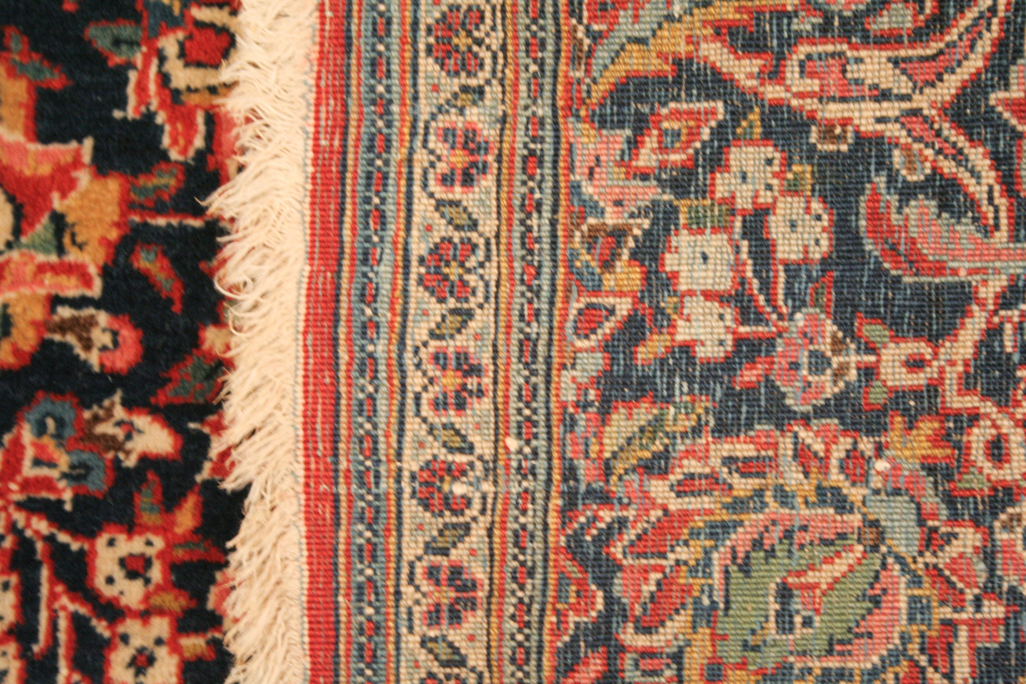 20th Century Fine Antique Blue Ground Kashan Rug For Sale