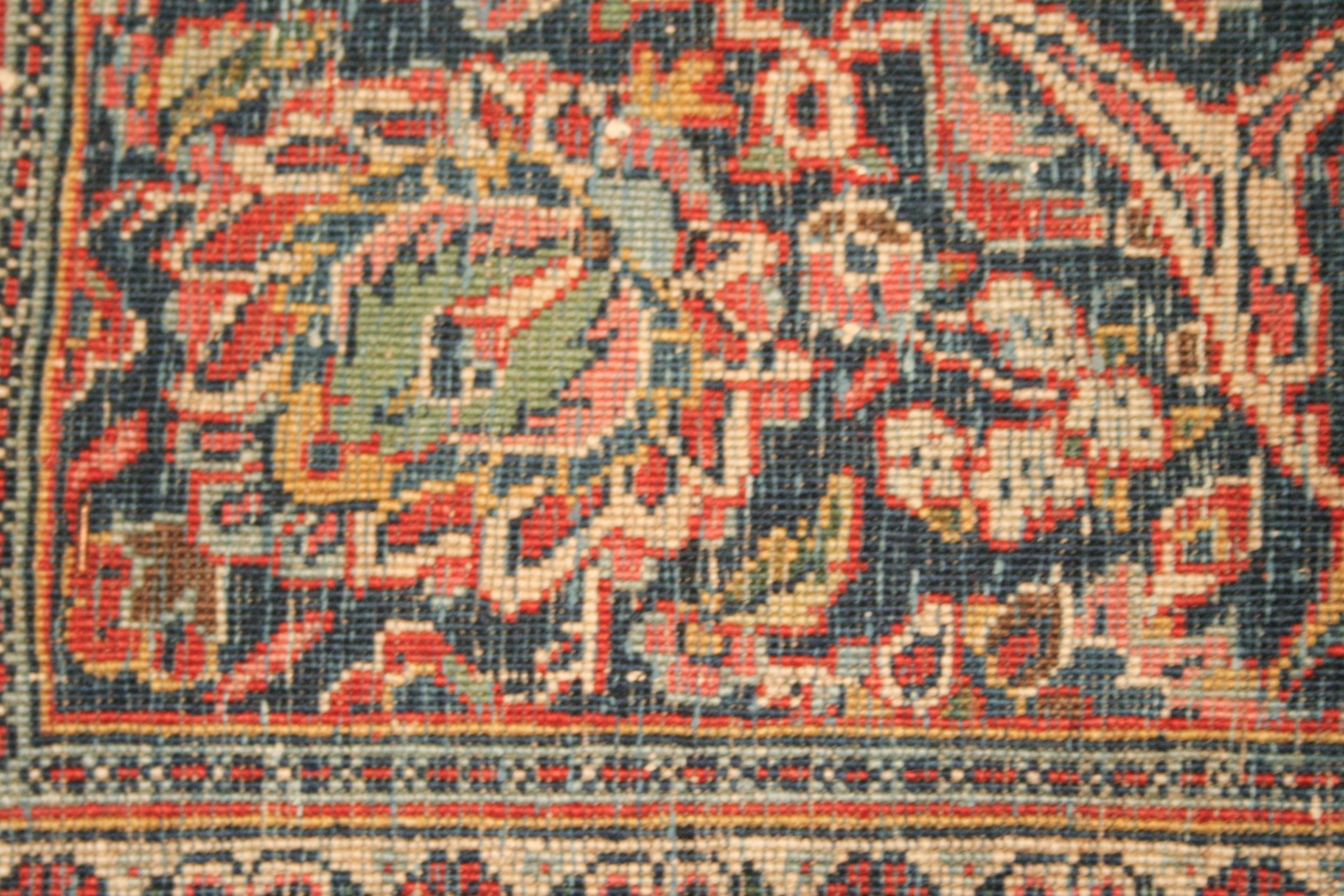 Wool Fine Antique Blue Ground Kashan Rug For Sale
