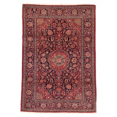 Fine Antique Blue Ground Kashan Rug