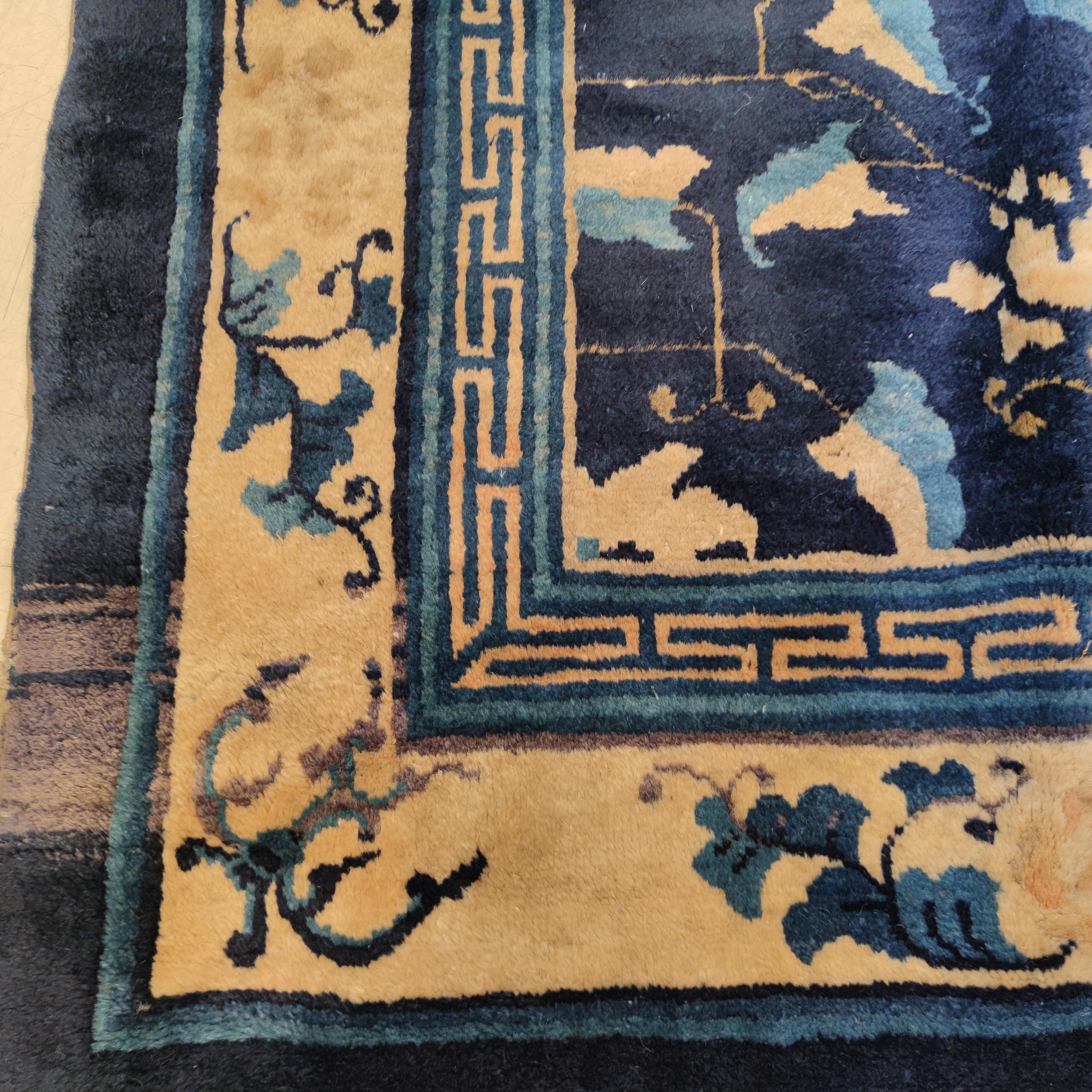 Fine Antique Blue Peking Chinese Rug with Scrolling Lotus Flowers For Sale 2