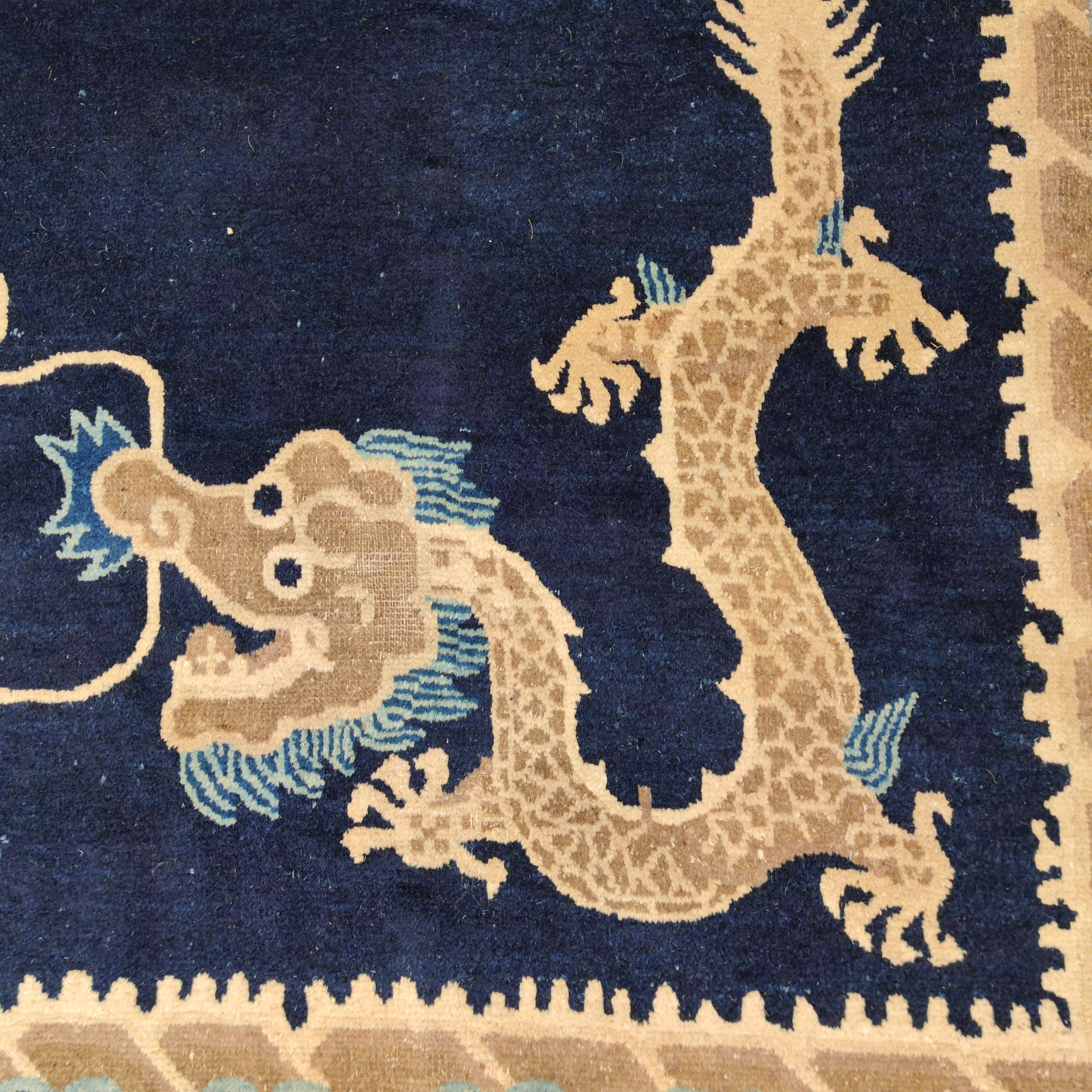 Ming Fine Antique Blue Peking Imperial Dragon Carpet, Circa 1880 For Sale