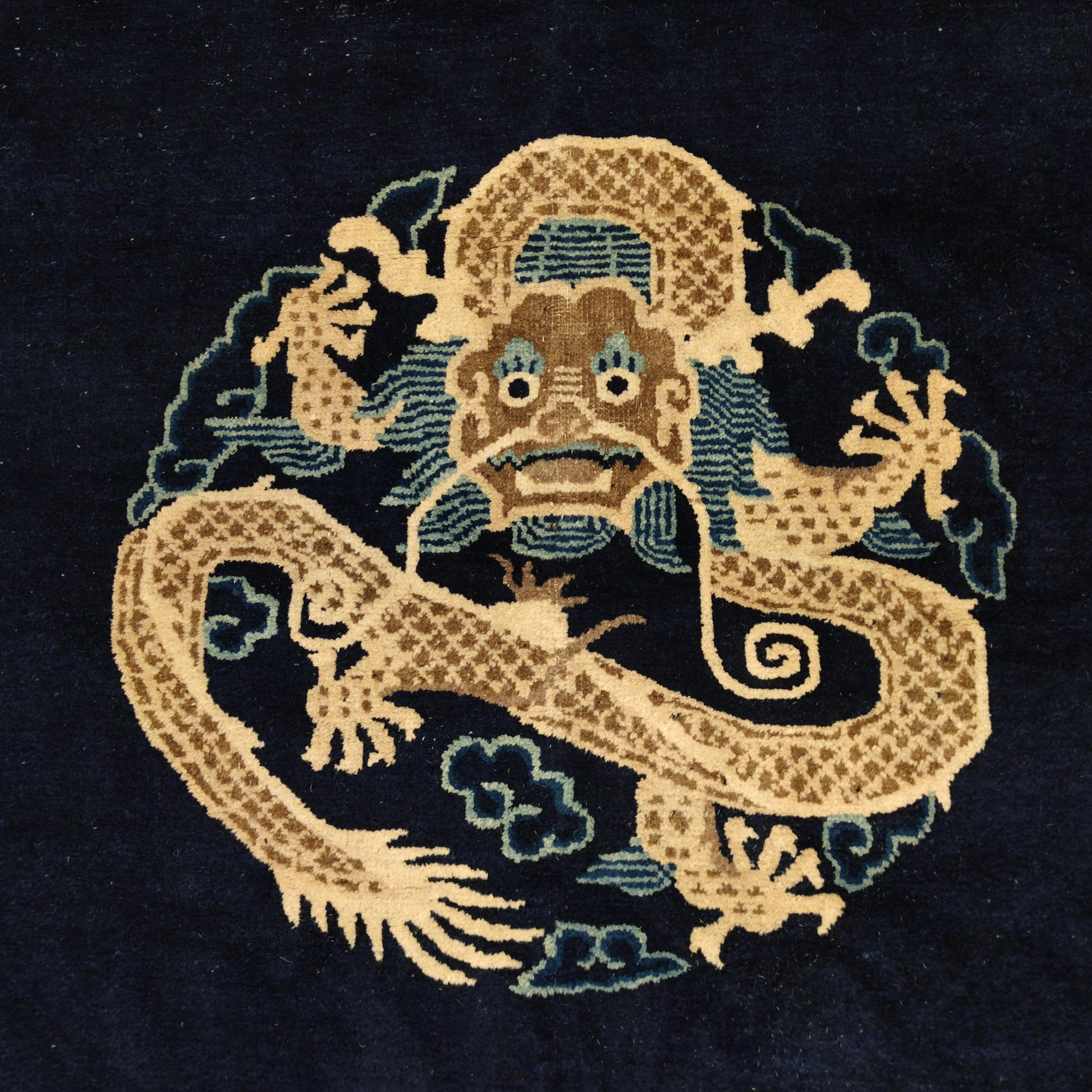 Chinese Fine Antique Blue Peking Imperial Dragon Carpet, Circa 1880 For Sale