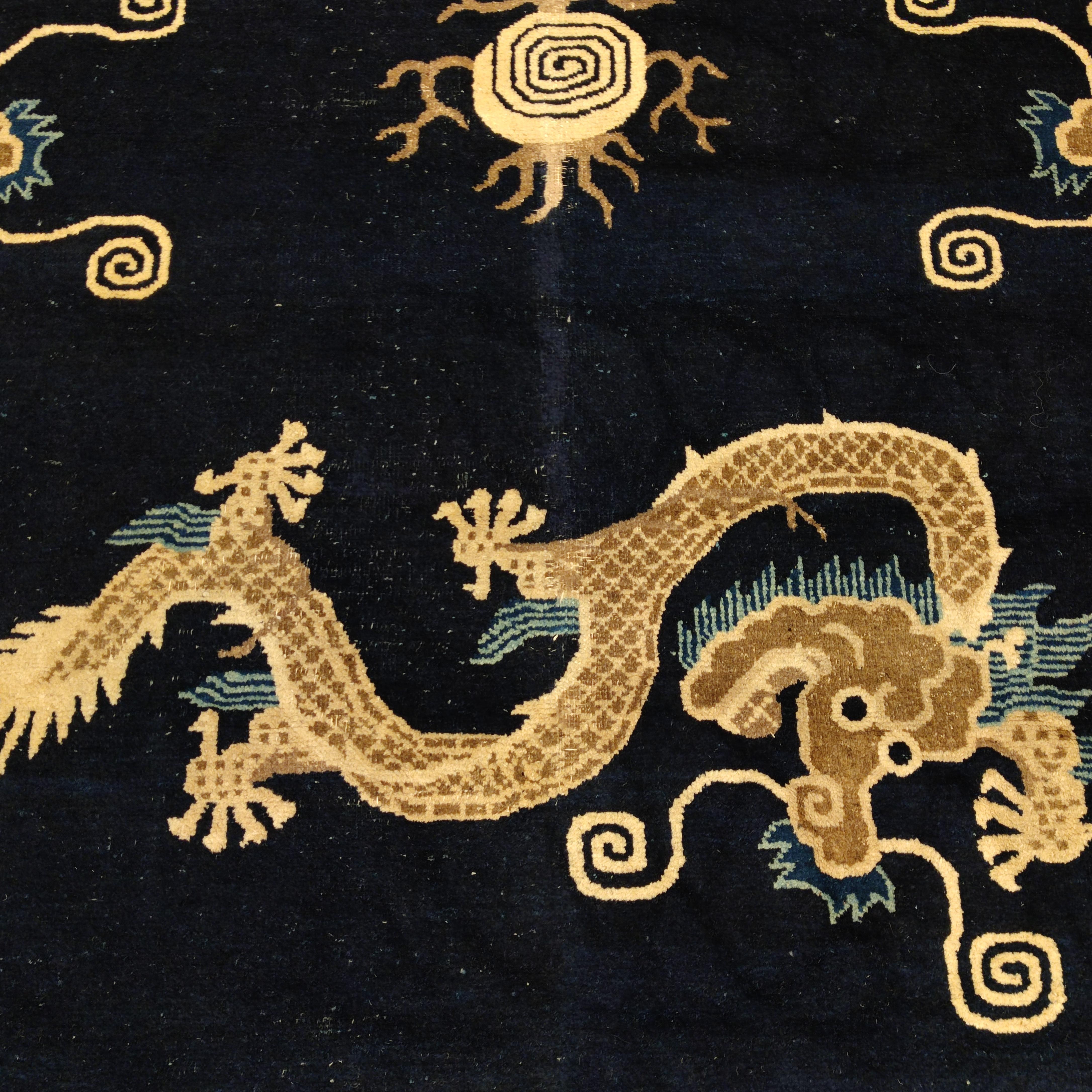 Hand-Knotted Fine Antique Blue Peking Imperial Dragon Carpet, Circa 1880 For Sale