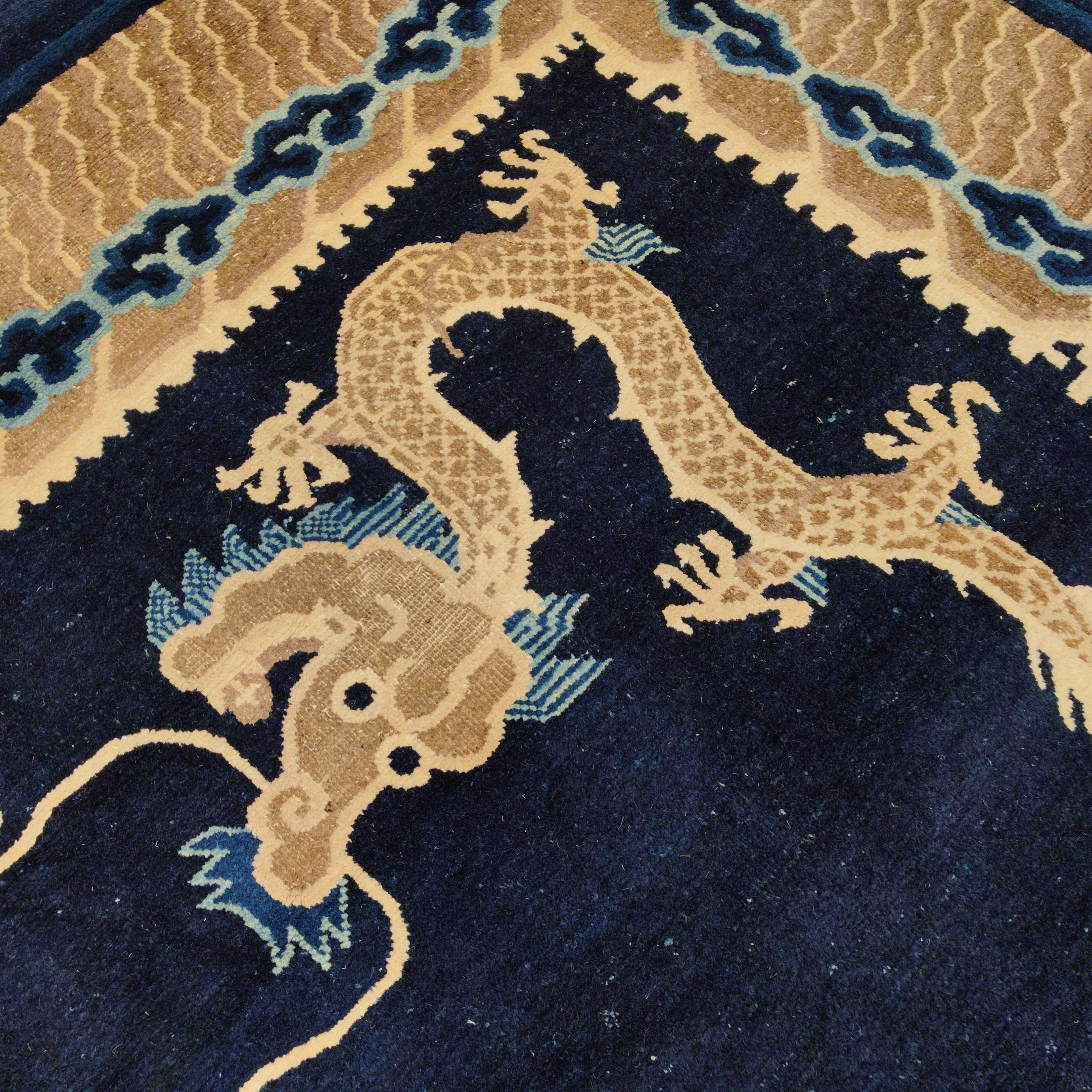 19th Century Fine Antique Blue Peking Imperial Dragon Carpet, Circa 1880 For Sale