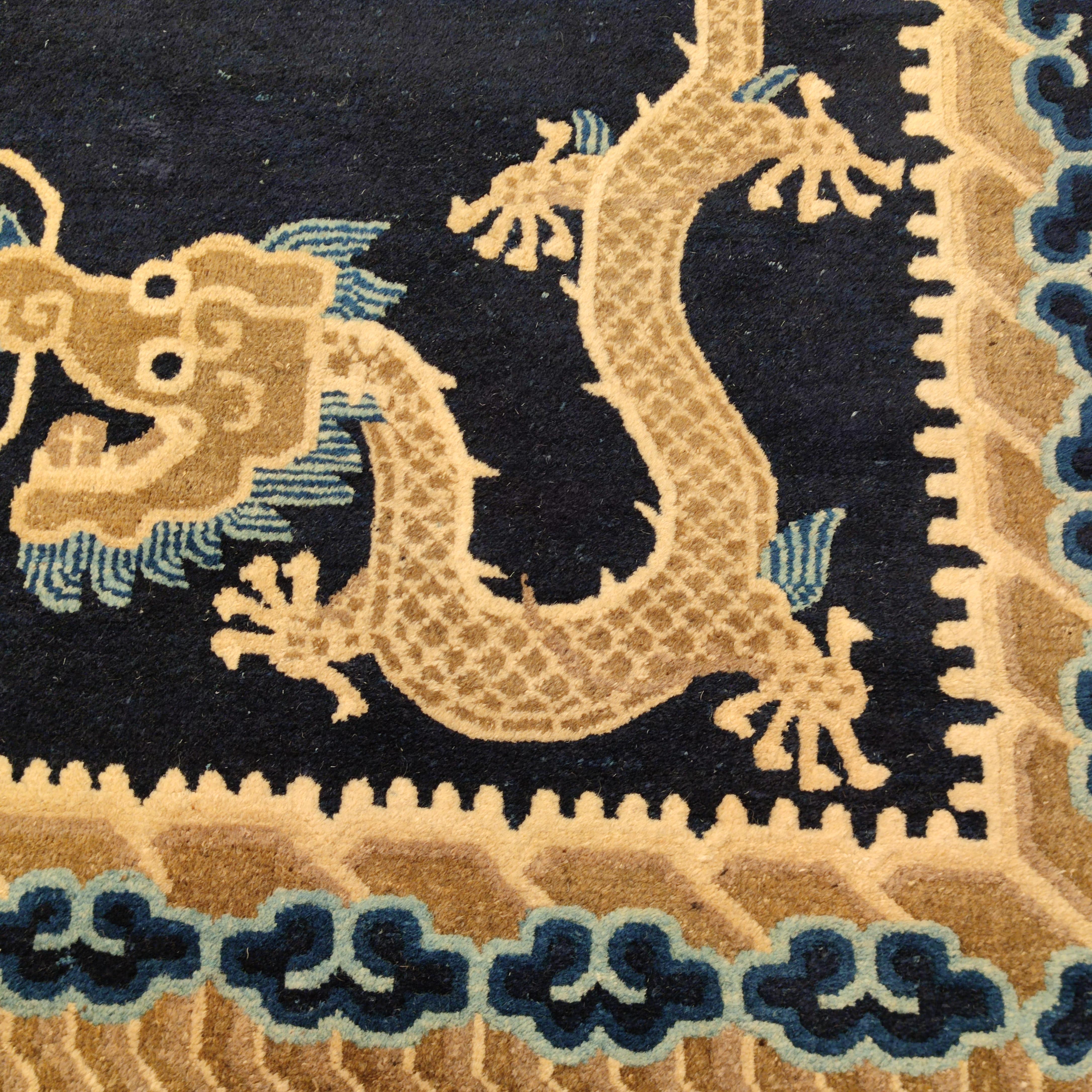 Fine Antique Blue Peking Imperial Dragon Carpet, Circa 1880 For Sale 1