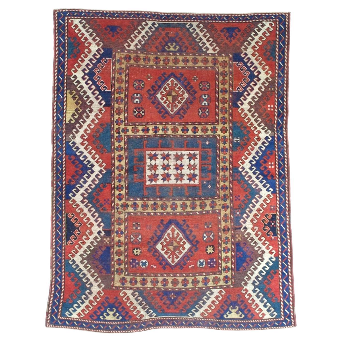 Fine Antique Borchelou Kazak Rug 5'6" x 7’3” For Sale
