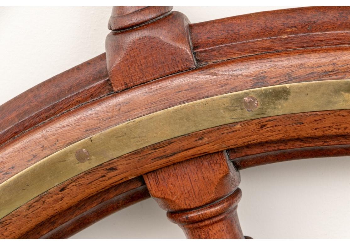 Fine Antique Brass Clad Mahogany Ship’s Wheel For Sale 6
