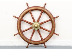 Fine Antique Brass Clad Mahogany Ship’s Wheel