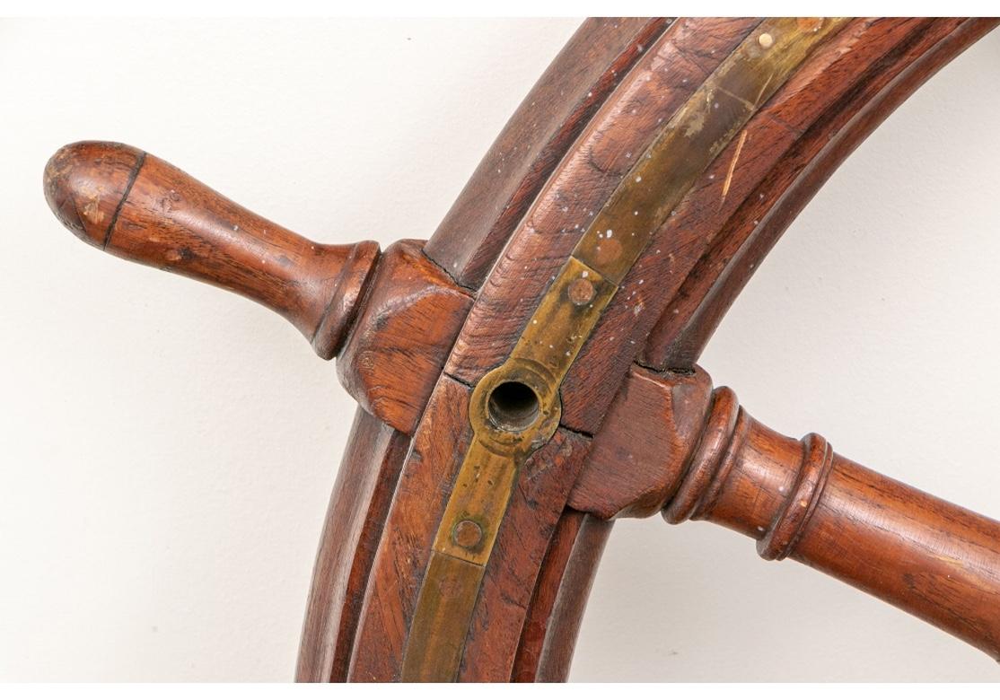 Fine Antique Brass Clad Mahogany Ship’s Wheel For Sale 2