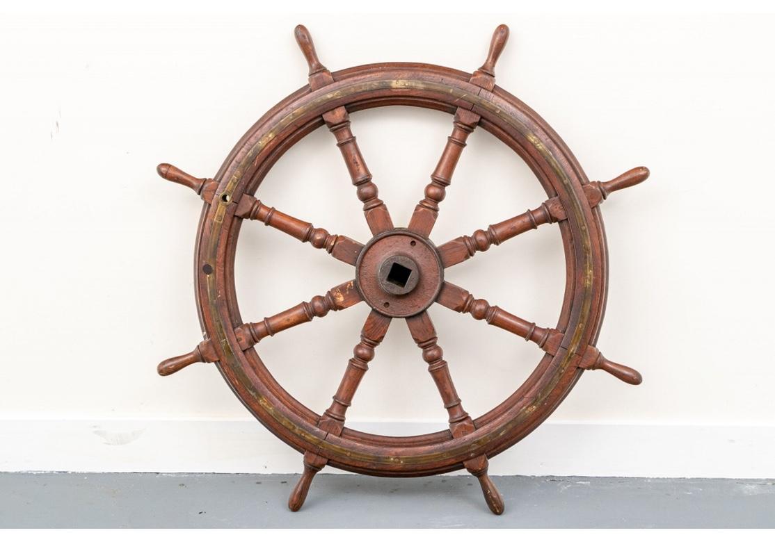 Fine Antique Brass Clad Mahogany Ship’s Wheel For Sale 3
