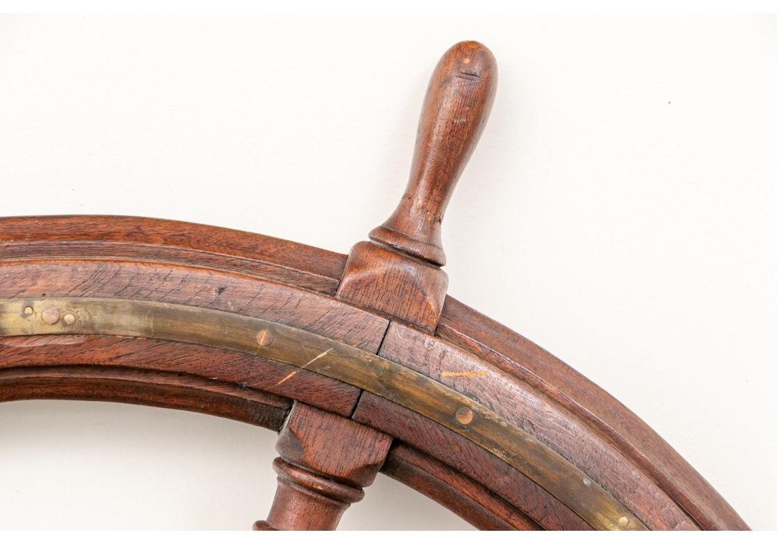 Fine Antique Brass Clad Mahogany Ship’s Wheel For Sale 4