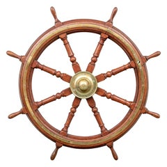 Fine Retro Brass Clad Mahogany Ship’s Wheel