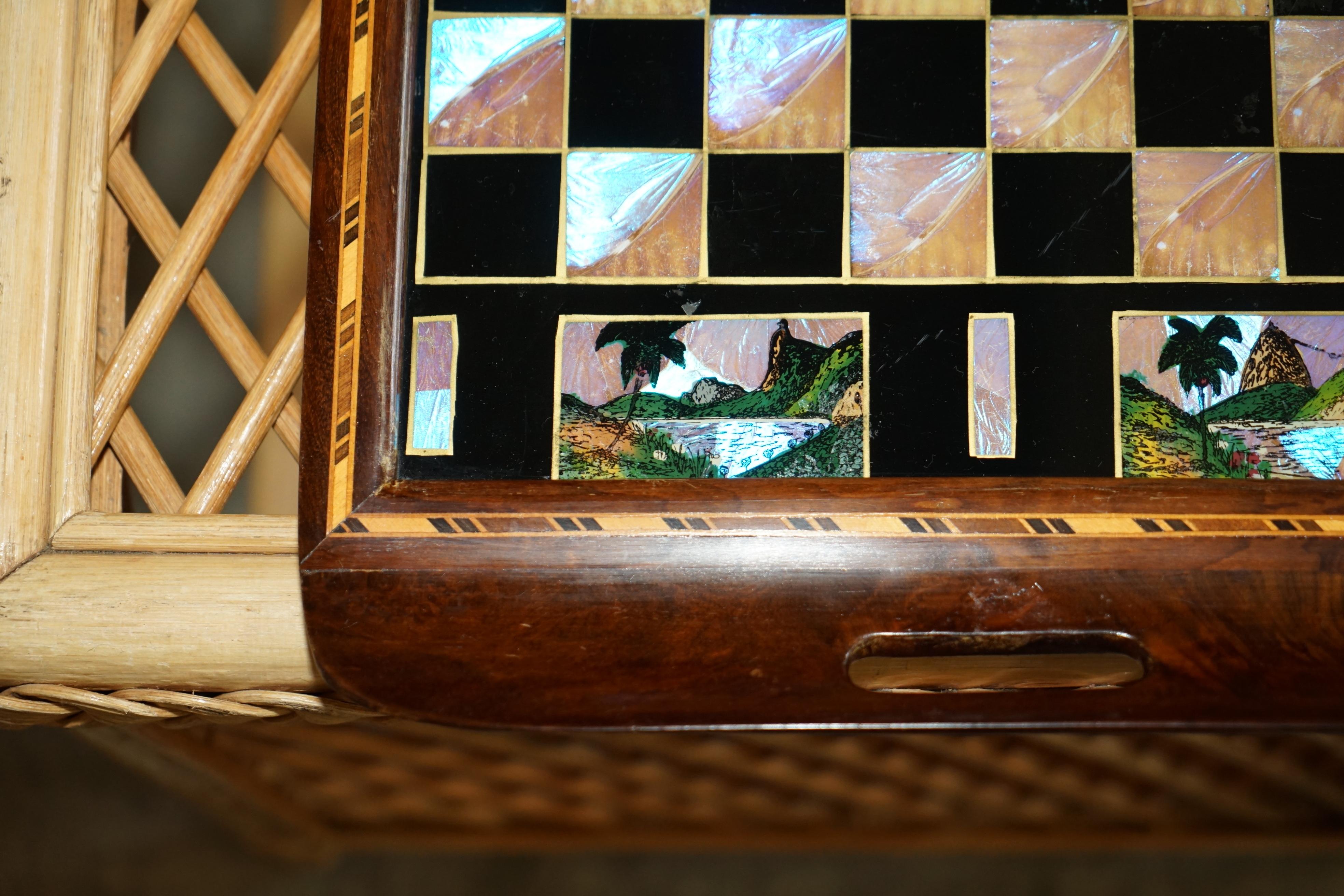 Fine Antique Brazillian Hardwood with Mother of Pearl Inlay Chess Board Tray 3