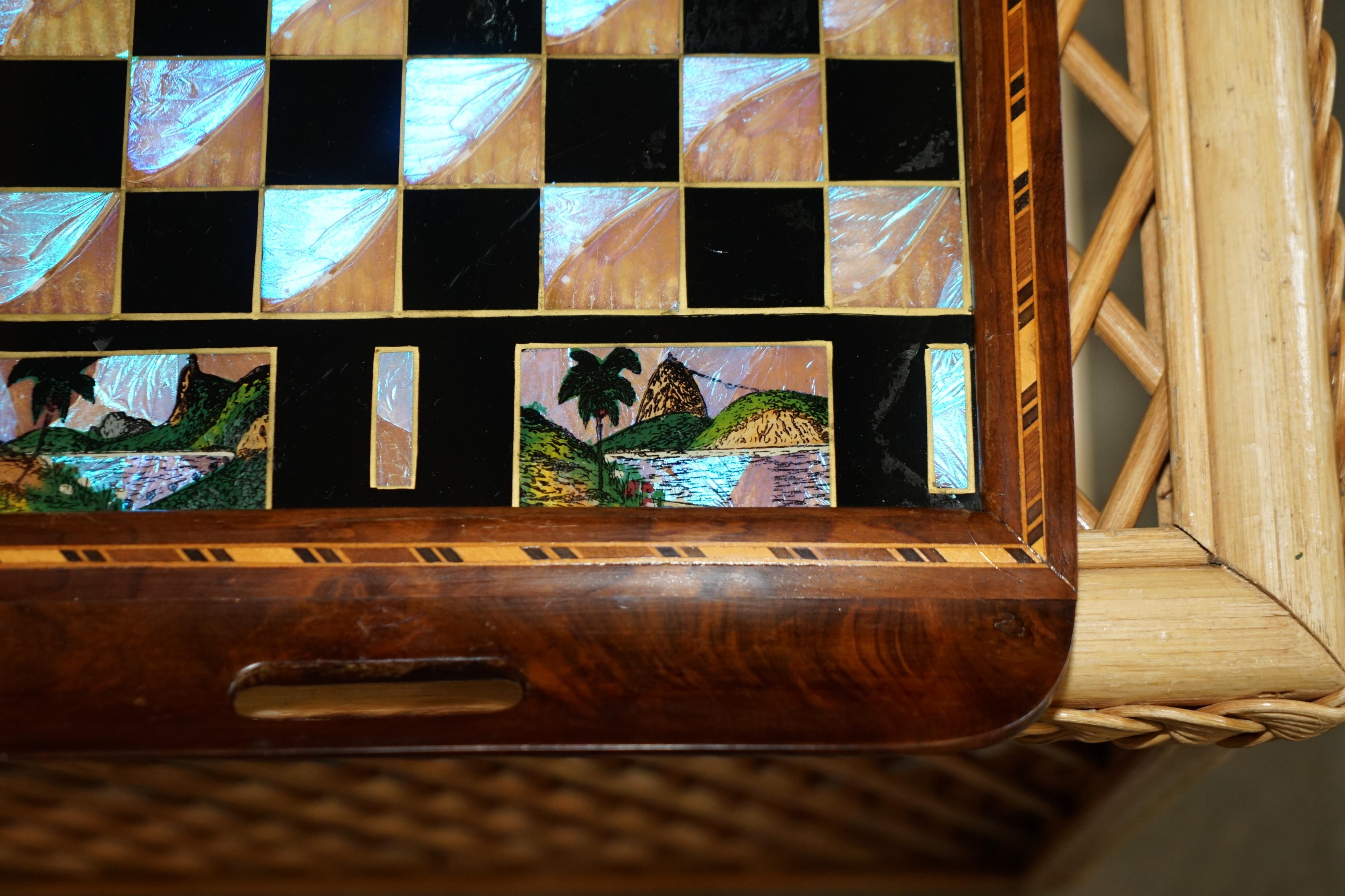 Fine Antique Brazillian Hardwood with Mother of Pearl Inlay Chess Board Tray 4