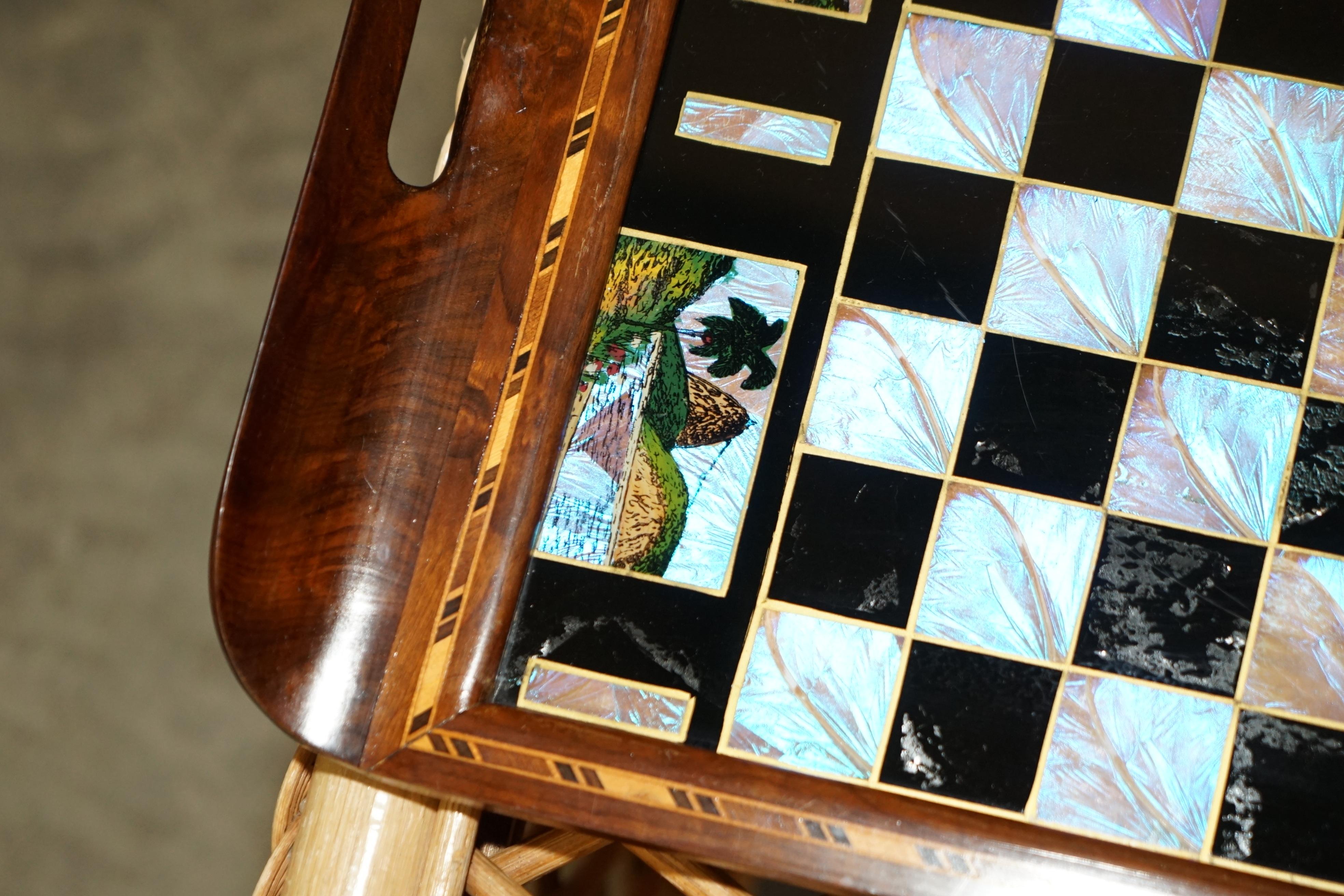 Country Fine Antique Brazillian Hardwood with Mother of Pearl Inlay Chess Board Tray