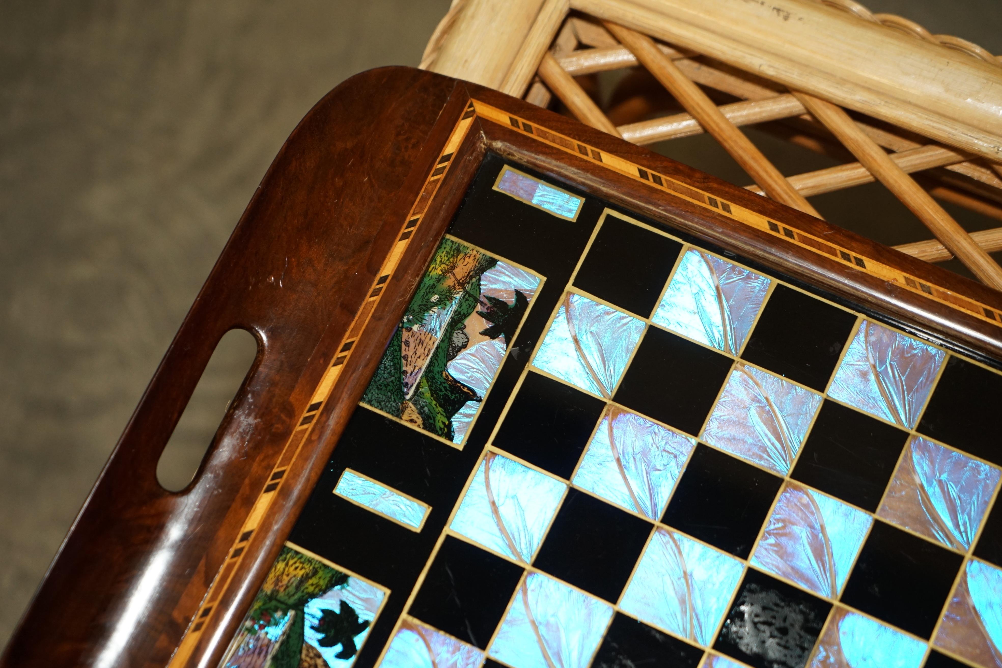 European Fine Antique Brazillian Hardwood with Mother of Pearl Inlay Chess Board Tray