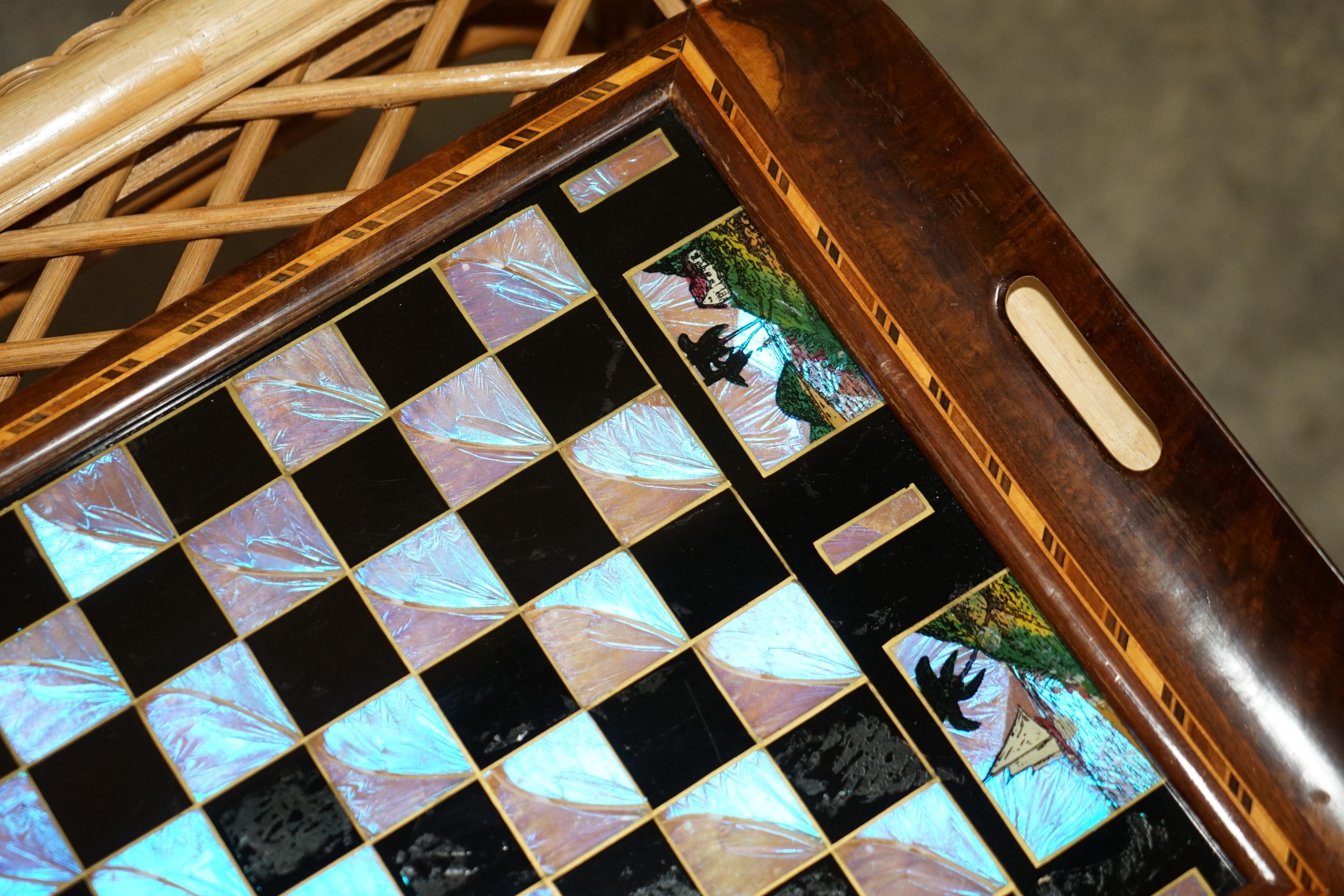 20th Century Fine Antique Brazillian Hardwood with Mother of Pearl Inlay Chess Board Tray