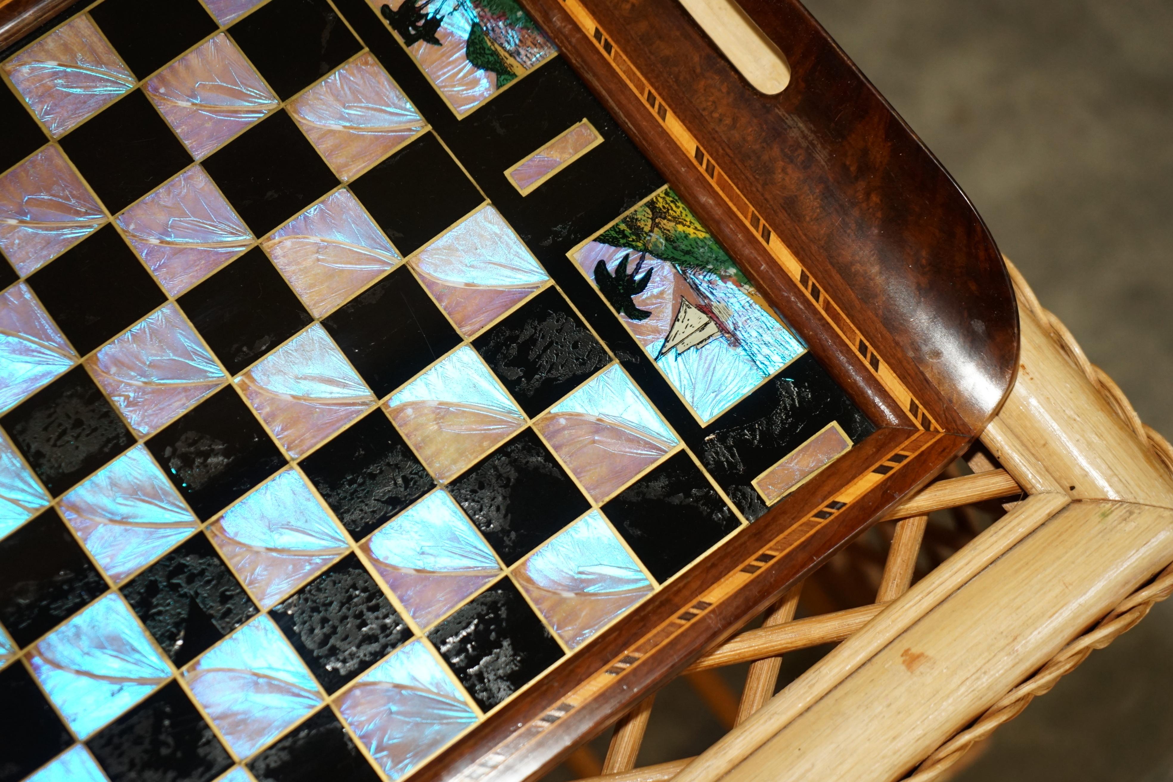 Mother-of-Pearl Fine Antique Brazillian Hardwood with Mother of Pearl Inlay Chess Board Tray