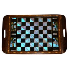 Fine Antique Brazillian Hardwood with Mother of Pearl Inlay Chess Board Tray