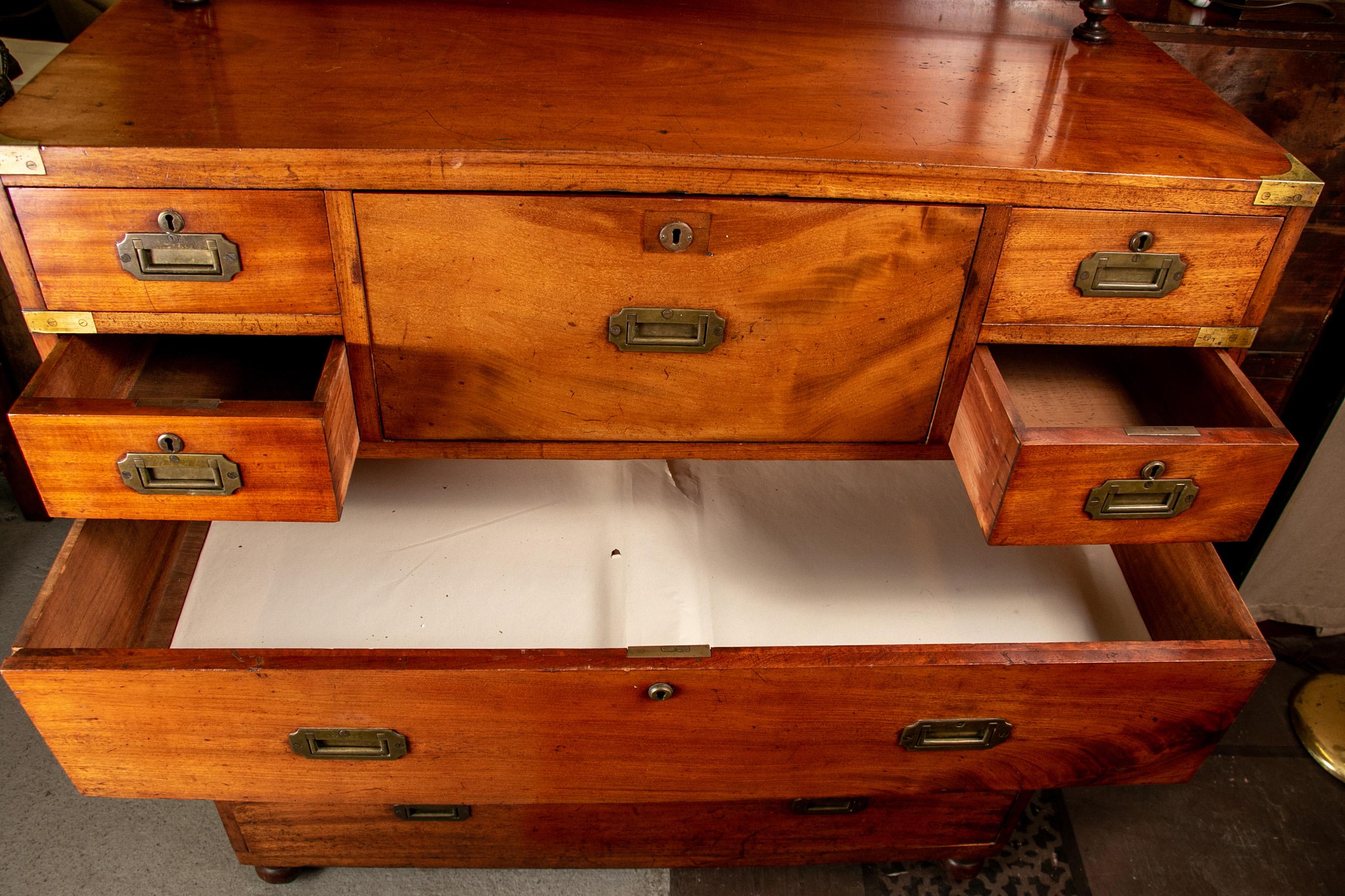 Fine Antique British Mahogany Campaign Style Server Chest For Sale 15