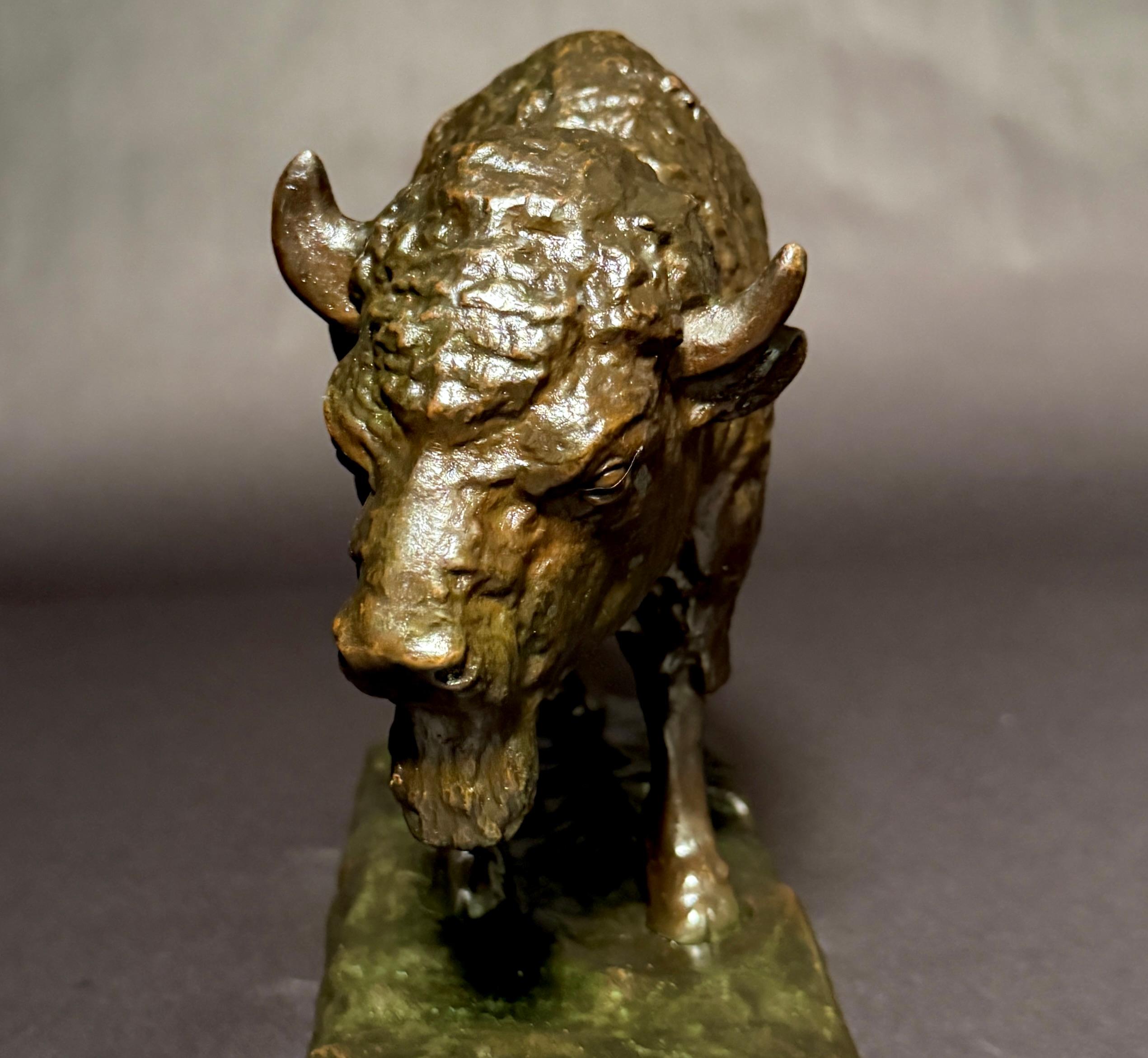 Amérindien Statue de bison en bronze antique - début 1900 Art de la faune et de la flore du bison américain en vente