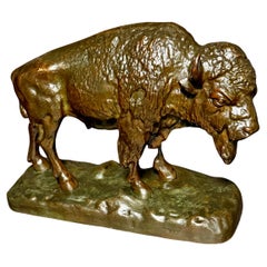 Statua di bronzo antica di bisonte - Arte selvatica del bufalo americano dei primi anni del 1900