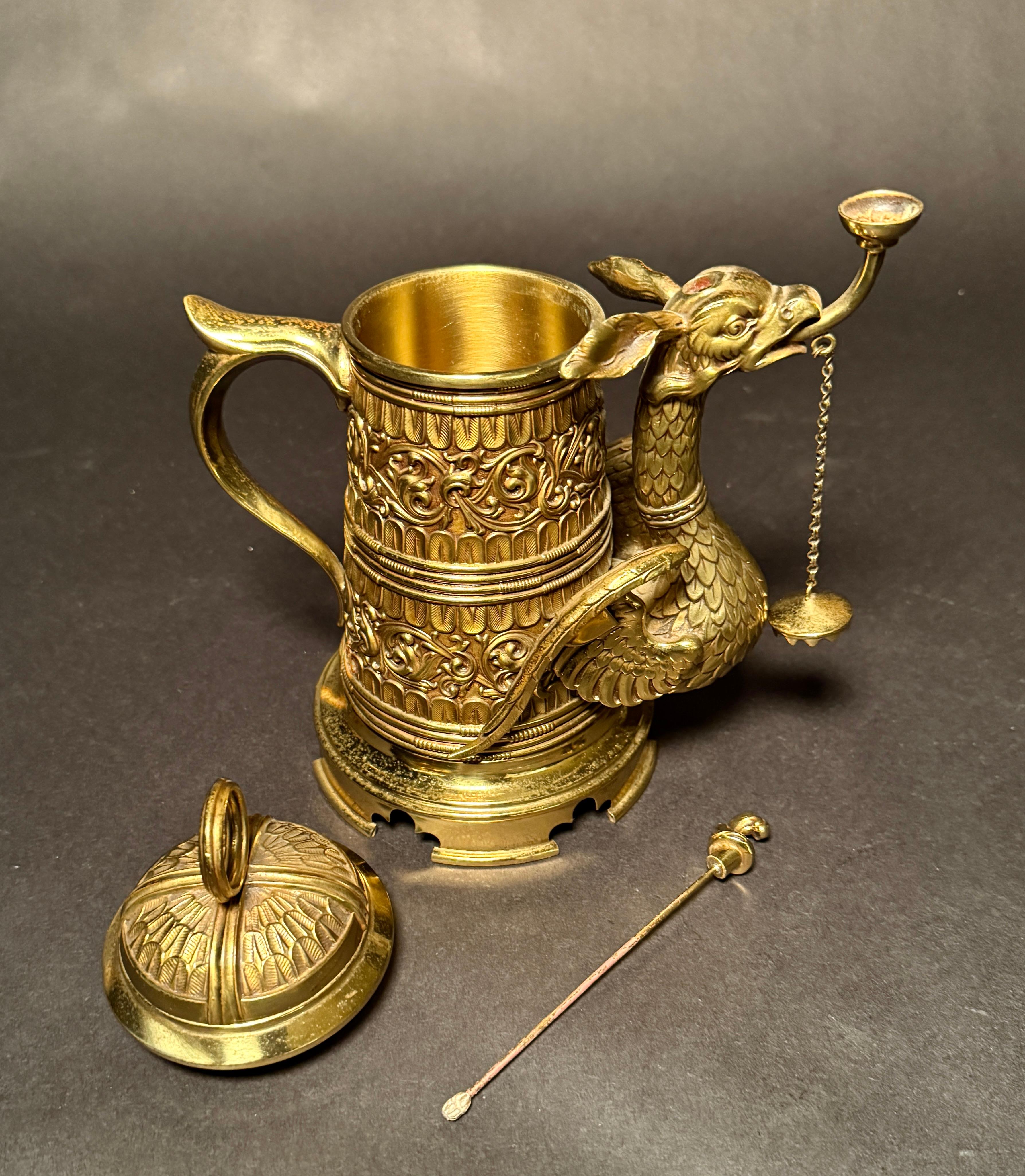Victorien Fine lampe ancienne porte-cigares/ampoule en forme de dragon en bronze en vente