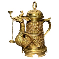 Fine Antique Bronze Dragon Form Cigar Holder/ Lighter Lamp