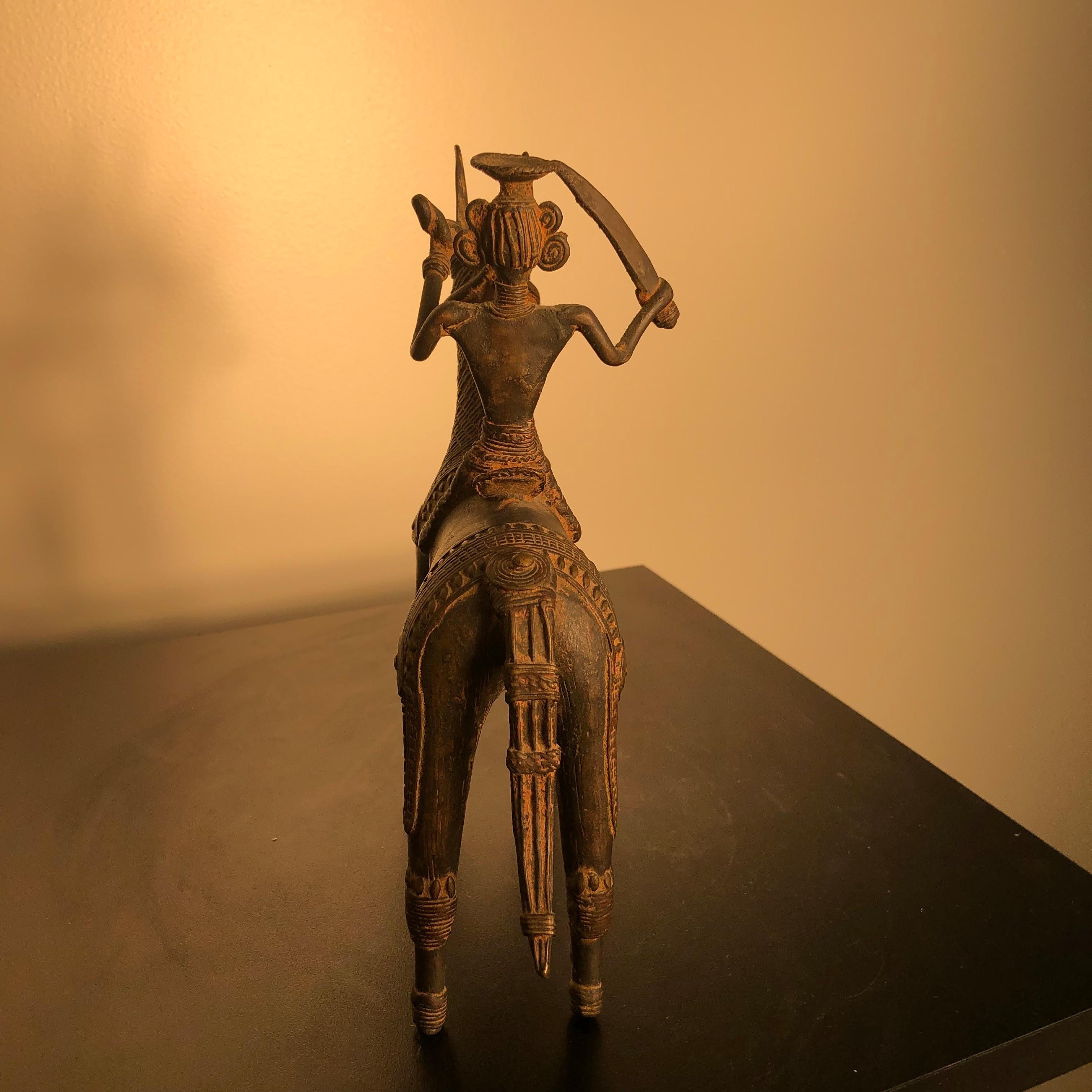 Feines antikes Bronzepferd & Reiter mit feinen Details:: gesammelt in Mumbai 1960er Jahre 4