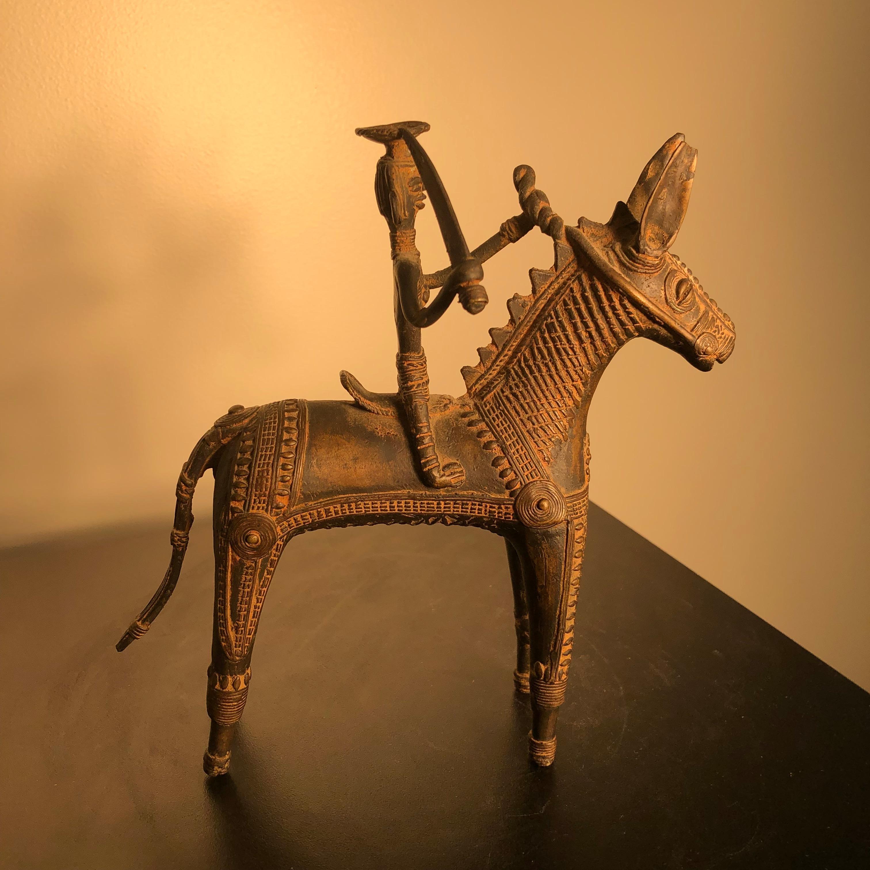 Feines antikes Bronzepferd & Reiter mit feinen Details:: gesammelt in Mumbai 1960er Jahre 3