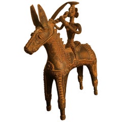 Feines antikes Bronzepferd & Reiter mit feinen Details:: gesammelt in Mumbai 1960er Jahre