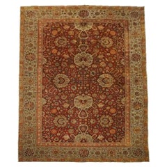 Antiker burgunderroter Agra-Teppich, um 1890