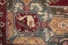 Fine Antique Burgundy Square Agra Rug with Mughal Shrub Pattern