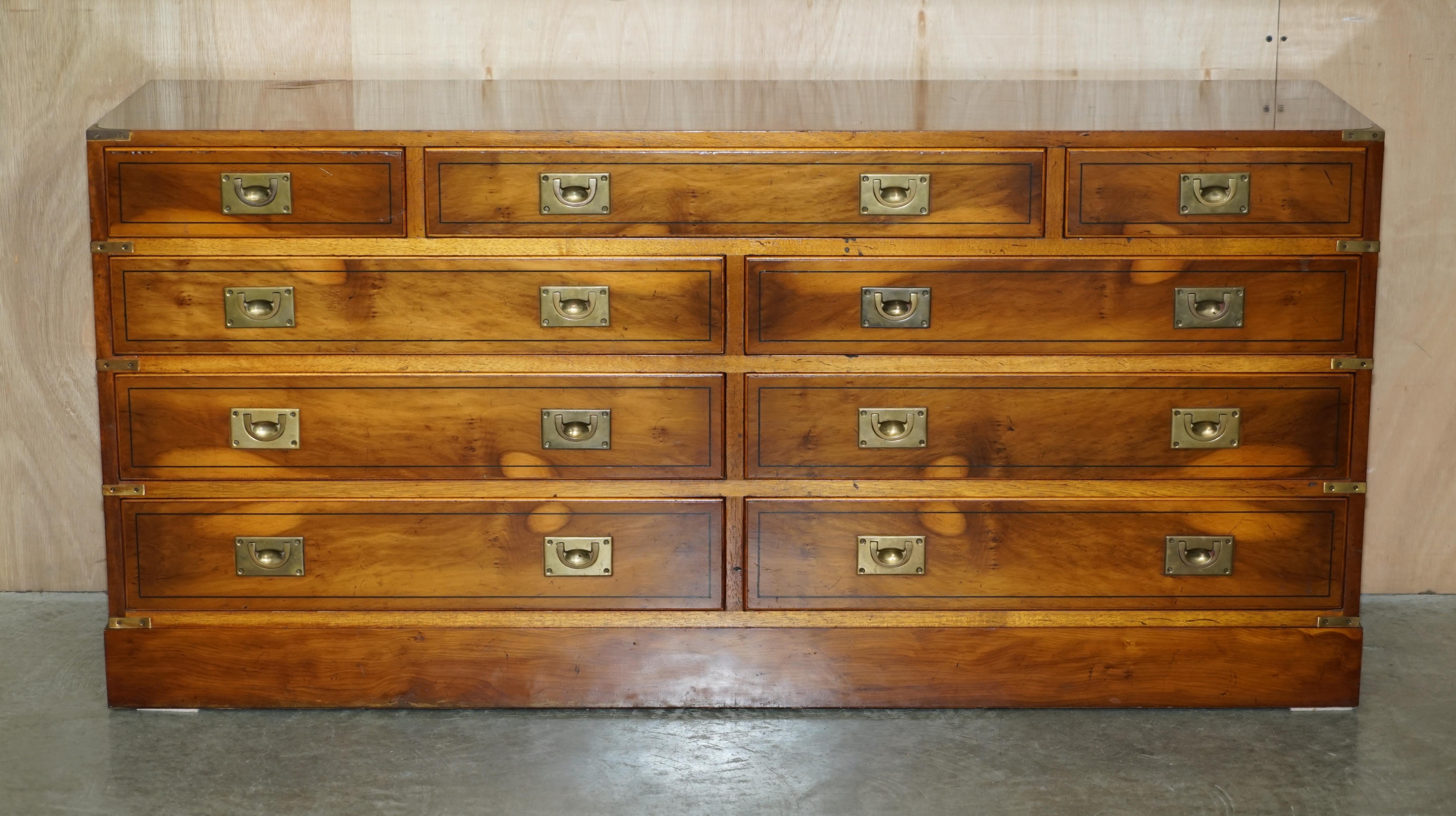 We are delighted to offer for sale this lovely vintage Military Campaign, Burr Walnut with brass fittings sideboard bank of drawers

A very well made and decorative piece, these campaign sideboards are highly collectable and very useful pieces of