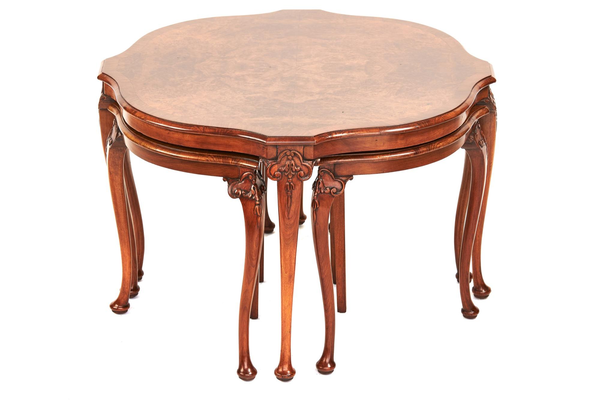Early 20th Century Fine Antique Burr Walnut Nest of Four Tables
