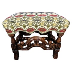 Bellissimo sgabello antico in rovere intagliato in stile carolino, 1880 circa